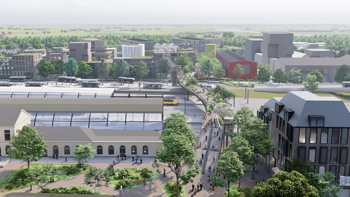 The footbridge gives Zwolle a wooden and green ‘elevated street’ over the railway